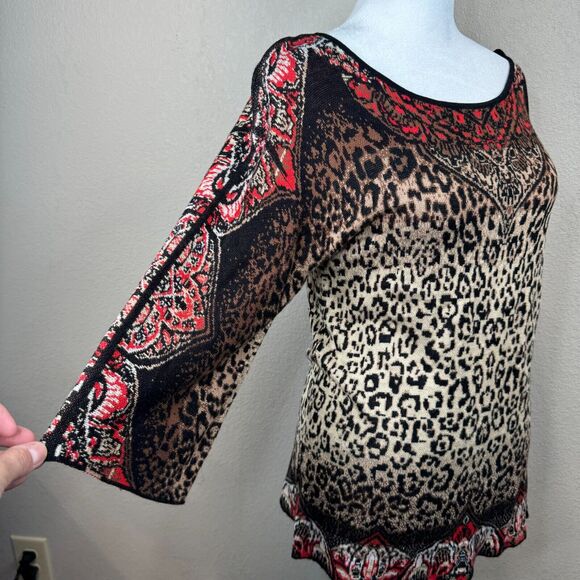 Ruby Rd. Women's Leopard Print Blouse Top 3/4 Sleeve Multicolor Size 2 - Picture 7 of 11